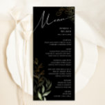 Menú Cena de Boda negro y dorado con una exquisita vege<br><div class="desc">Sumérjase en un mundo de encanto con nuestro menú de cena negro y boda dorado, perfecto para su boda botánico de primavera. Decorado con eucalipto verde sabio y acentos dorados, la carta de la cena es elegante y moderna. Imagínese pasear por un mágico jardín de verano, rodeado por los tranquilizantes...</div>