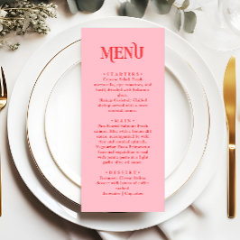 Menú Cena de Boda Rosa y Roja Retro Moderna