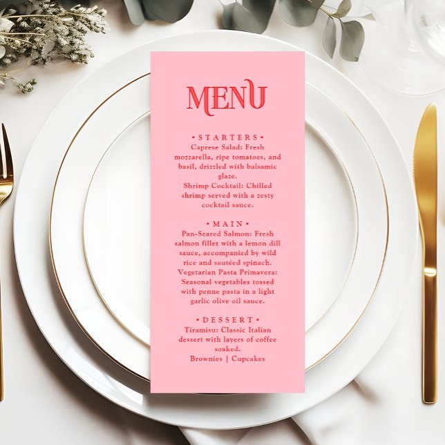 Menú Cena de Boda Rosa y Roja Retro Moderna (Subido por el creador)