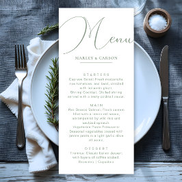 Menú Cena de Boda verde sabio de Moda minimalista
