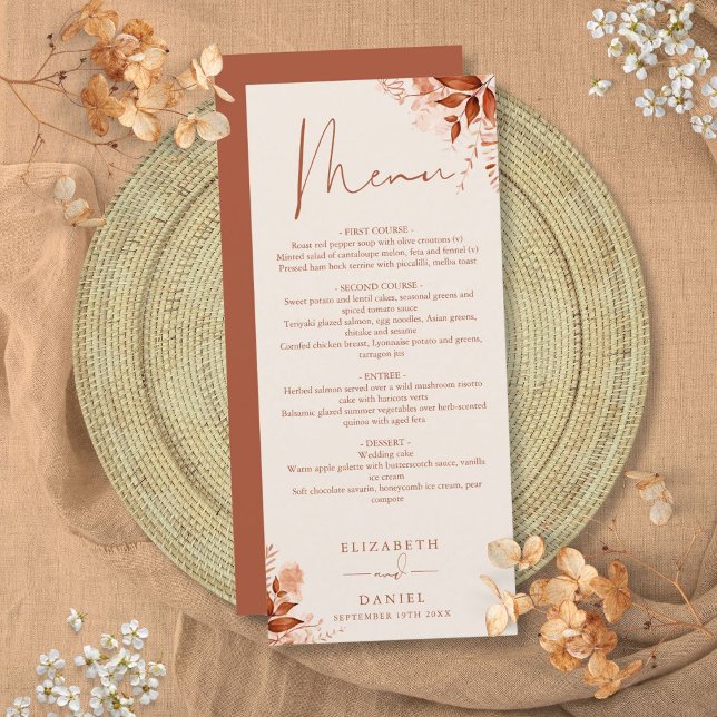 Menú Cena de bodas de otoño rústica floral (Rustic Floral Autumn Fall Wedding Dinner Menu)