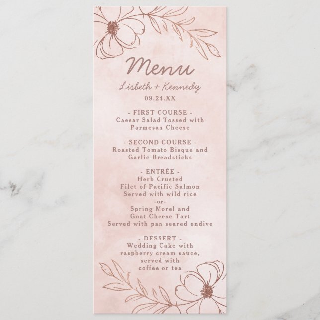 Menú Cena de borde floral de Relieve metalizado dorado  (Anverso)