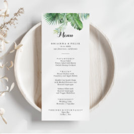 Menú Cena de caligrafía de vegetación tropical de desti