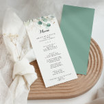 Menú Cena de caligrafía floral de oro de eucalipto ruso<br><div class="desc">Esta carta rústica de menú para cenar con caligrafía floral de oro de eucalipto es perfecta para un simple boda. Este diseño artístico presenta un estilo dorado a mano florido y un eucalipto de color agua verde follaje, inspirador de la belleza natural. Esta carta se utiliza para la recepción de...</div>