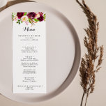 Menú Cena de caligrafía floral rústica de Rubor borgoña<br><div class="desc">La carta de la cena, de estilo rústico burdeos y florido, es perfecta para un simple boda. El diseño presenta flores rosadas, onduladas, rojas, borgoñas y a bordo de las acuarelas con follaje verde. Este menú se puede utilizar para la recepción de bodas, la cena de ensayo, la ducha de...</div>