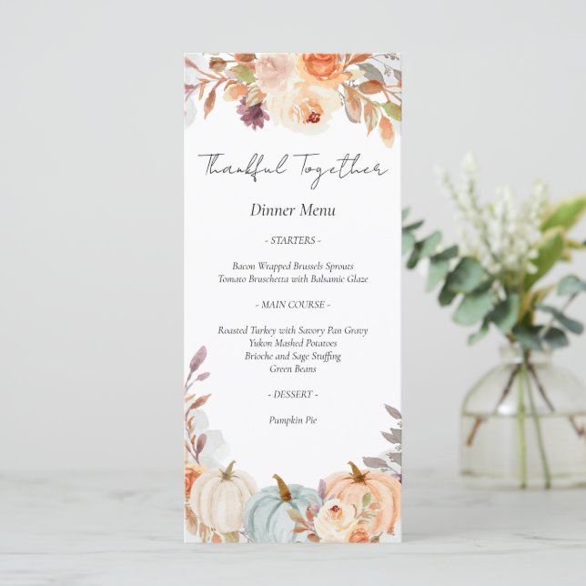 Menú Cena de Día de Acción de Gracias (Anverso de pie)