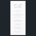 Menú Cena de ensayo boda, azul agitado romántico<br><div class="desc">Cena de boda,  romántico azul turbio La noche anterior al menú. Fácil personalizar y personalizado a sus necesidades,  y los huéspedes de la cena estarán encantados cuando vean este perfecto y elegante menú de la cena.</div>