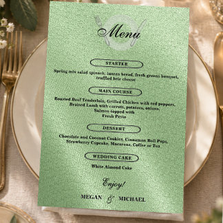 Menú Cena de Ensayo de Verde Salvia Formal Curso de Bod