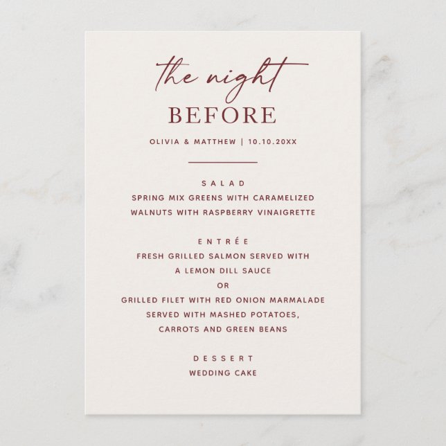 Menú Cena de Ensayo en Marfil Suave | Boda Elegante (Anverso)