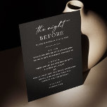 Menú Cena de ensayo en negro | Modern La Noche Antes<br><div class="desc">Celebre "La noche antes" con estilo con este moderno menú de ensayo. Diseñado con un diseño atrevido y minimalista y una tipografía elegante, es perfecto para parejas que desean un aspecto elegante y sofisticado. Personalizar el texto para mostrar tus cursos de cena y crear un toque de acabado pulido para...</div>