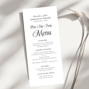Menú Cena de Ensayo Moderno y Elegante a un Día de Dist