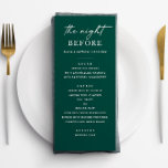 Menú Cena de ensayo verde esmeralda | La noche anterior<br><div class="desc">El menú de la cena minimalista con un toque verde esmeralda para la noche antes del boda. Ideal para bodas de bosques, de inspiración natural o forestales. Esta plantilla editable y elegante presenta una paleta verde profunda que combina a la perfección con los temas rústicos o botánicos. Papelería boda coincidente...</div>
