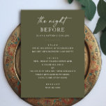 Menú Cena de ensayo verde oliva | Noche antes de la tie<br><div class="desc">El "The Night Before" tiene un ambiente moderno y cuidado, con un menú de cena de color verde oliva. Diseñado con una tipografía limpia y minimalista y un suave tono de tierra, es ideal para eventos bodas de inspiración rústica, exterior o botánica. El color de la aceituna funciona muy bien...</div>