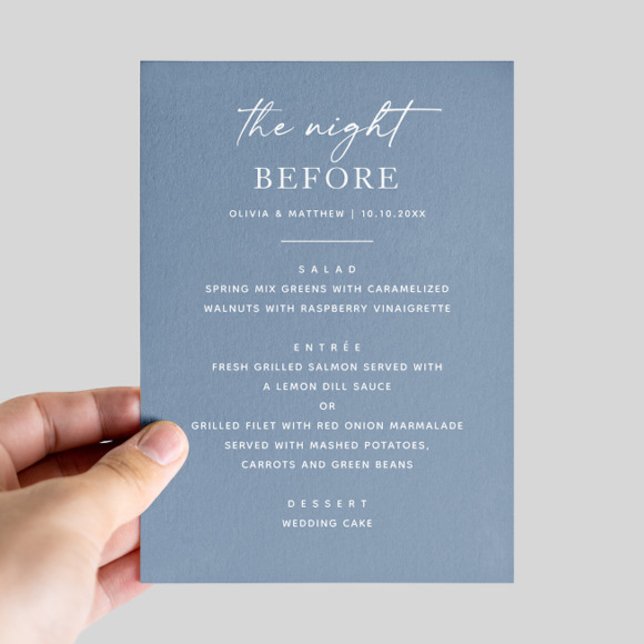 Menú Cena de Ensayos Azul Dusty. Noche antes de la náut (Subido por el creador)