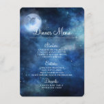 Menú Cena de estrellas de galaxia celestial de luna lle<br><div class="desc">Diseño de acuarela celestial de galaxia con cielo lunar, con estrellas brillantes nocturnas, y diseño de luna brillante en un lujoso azul marino, azul pálido y toques de textura de color morado. Con Fuentes Modernas De Escritura De Tipografía. Un diseño mágico de moda: menús Bodas personalizados en la mesa de...</div>