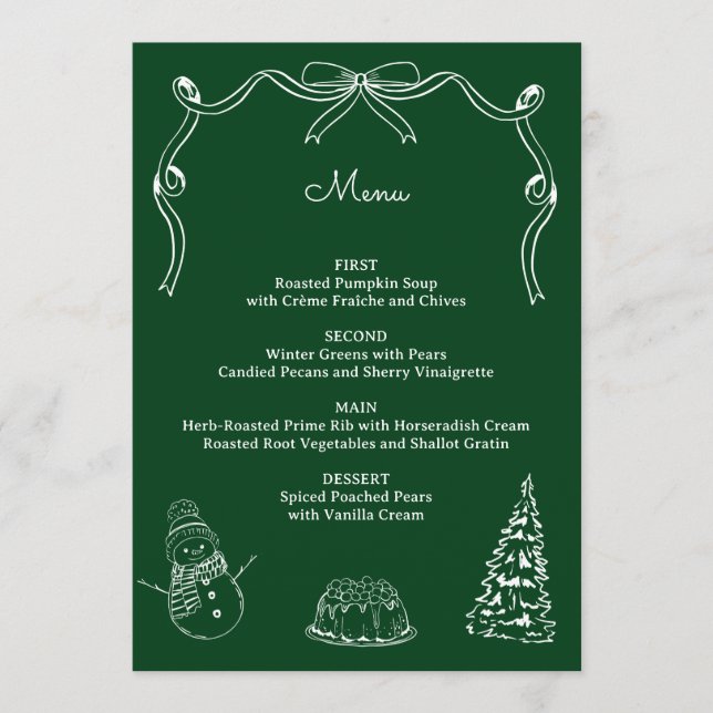 Menú Cena de fiesta de Navidad dibujada a mano (Anverso)