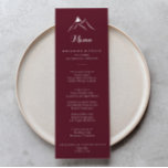 Menú Cena de la Montaña de la Silhouette Blanca de Borg<br><div class="desc">La carta de la cena de montaña de la silueta blanca borgoñona es perfecta para un boda rústico. El diseño se compone de montañas claras pintadas a mano. Este menú se puede utilizar para la recepción de bodas,  la cena de ensayo,  la ducha de novia o cualquier otro evento.</div>