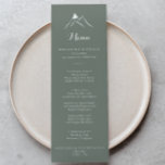 Menú Cena de la Montaña de la Silueta Blanca Verde<br><div class="desc">La carta de este restaurante de montaña de silueta blanca y verde es perfecta para un boda rústico. El diseño se compone de montañas claras pintadas a mano. Este menú se puede utilizar para la recepción de bodas,  la cena de ensayo,  la ducha de novia o cualquier otro evento.</div>
