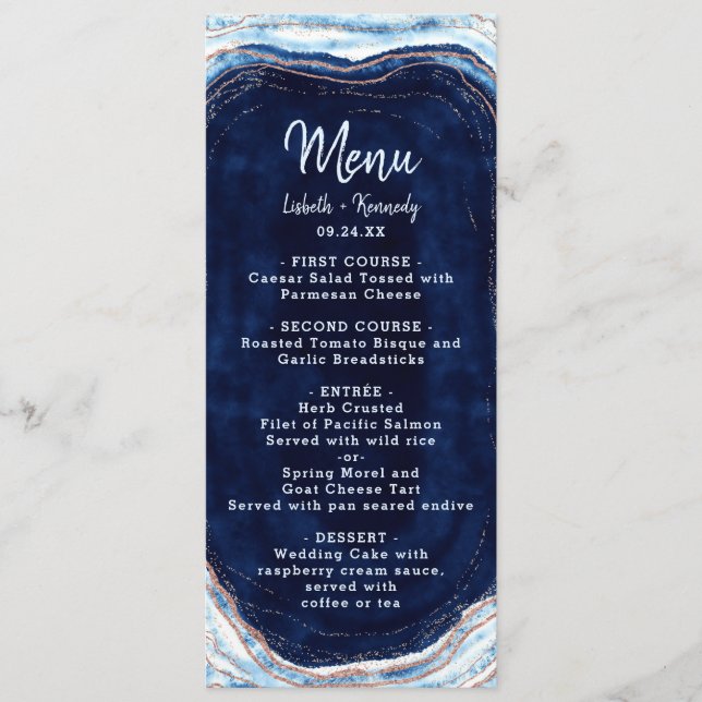 Menú Cena de Mármol Agate de Oro de Rosa Azul de zafiro (Anverso)