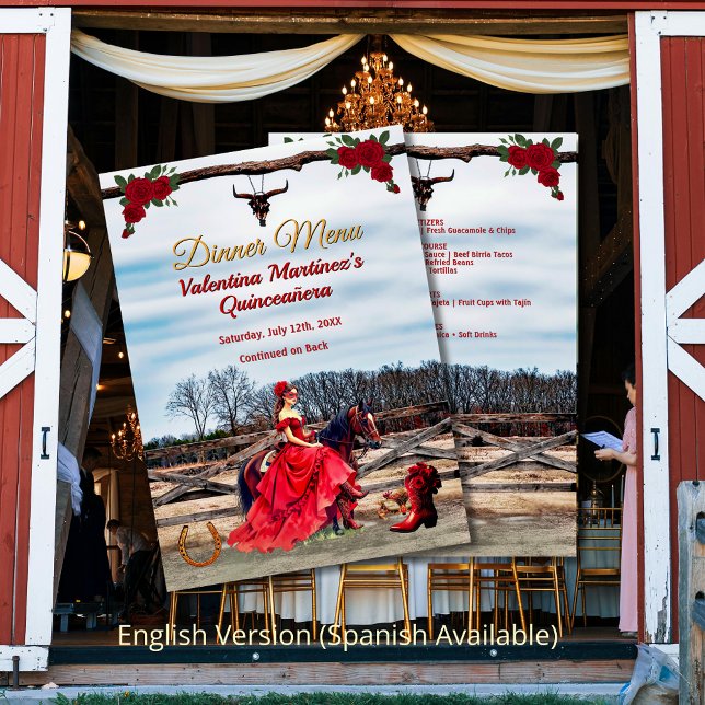 Menú Cena de Masquerade Ranch Glam Quinceañera (Masquerade Ranch Glam Quinceañera Dinner Menu)