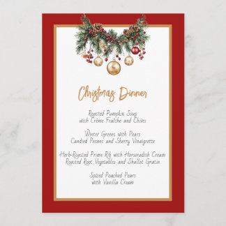 Menú Cena de Navidad con Aquarela Festiva Moderna