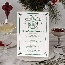 Menú Cena de Navidad con lazo verde caprichosamente dib