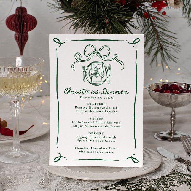 Menú Cena de Navidad con lazo verde caprichosamente dib (Subido por el creador)