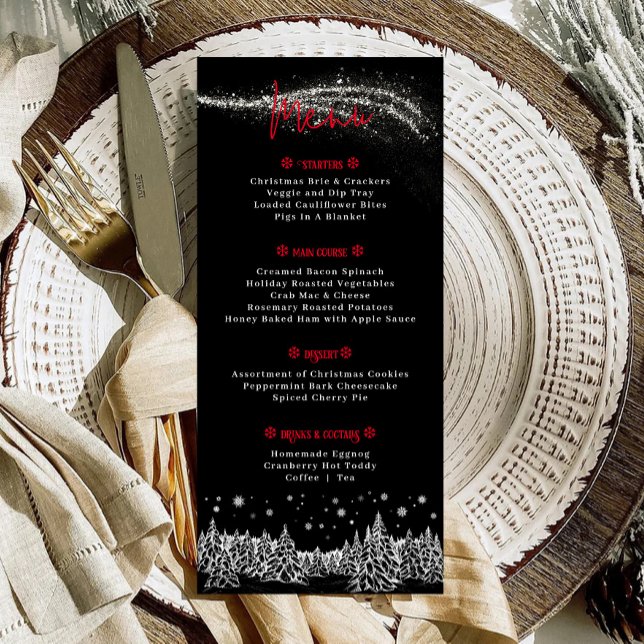 Menú Cena de Navidades de feriado negro de invierno (Winter Christmas Dinner Black Menu)