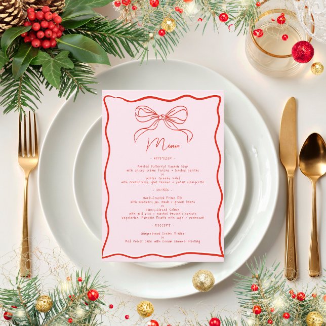 Menú Cena de Navidades franceses con retro rosa y rojo (Subido por el creador)