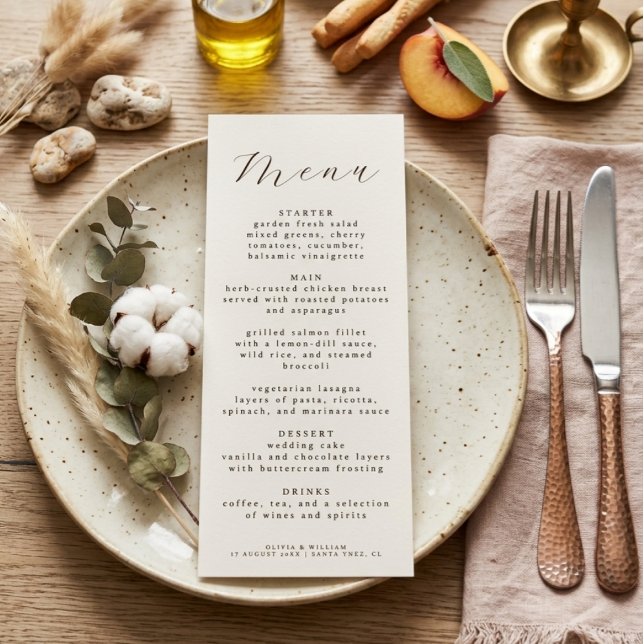 Menú Cena de Recepción de Boda con Letra Elegante Rústi (Subido por el creador)