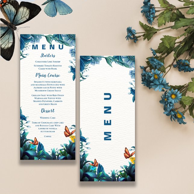 Menú Cena de Recepción de Mariposa de Follaje Azul Verd (Blue Green Foliage Butterfly Reception Dinner Menu)