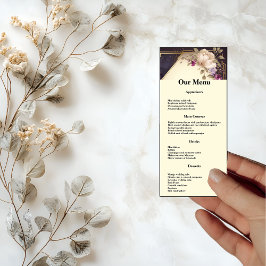 Menú Cena elegante de flores blancas y moradas