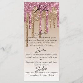 Menú Cena elegante goteo de purpurina rosa oro personal