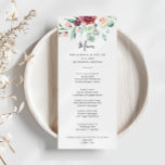 Menú Cena floral contemporánea Eucalyptus<br><div class="desc">Esta carta contemporánea de menú floral de eucalipto es perfecta para un boda moderno. El diseño presenta acuarela morada, ondulada, y torgoña deliciosa peonías con hojas de eucalipto verde, inspiradora belleza artística. Este menú se puede utilizar para la recepción de bodas, la cena de ensayo, la ducha de novia o...</div>