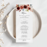 Menú Cena floral de primavera elegante<br><div class="desc">Esta elegante carta de menú floral de primavera es perfecta para un boda sencillo. El diseño presenta bellas flores pintadas a mano en rosa, rubor, rojo, azul y borgoña, combinadas con follaje verde. Este menú se puede utilizar para la recepción de bodas, la cena de ensayo, la ducha de novia...</div>