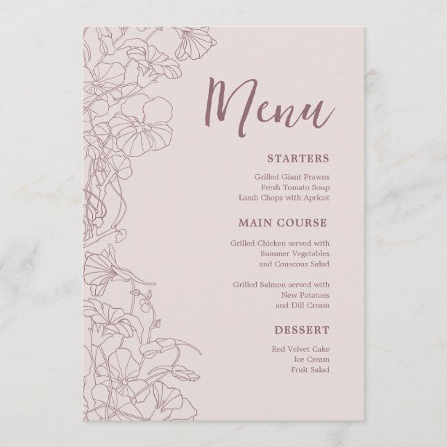 Menú Cena Floral Rosa Mauve (Anverso)