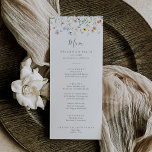 Menú Cena floral silvestre multicolor<br><div class="desc">Esta carta floral de colores salvajes es perfecta para un boda rústico. El diseño se compone de acuarelas rosas, rubias, violetas, navales y elegantes flores blancas con hojas de color verde esmeralda. Este menú se puede utilizar para la recepción de bodas, la cena de ensayo, la ducha de novia o...</div>