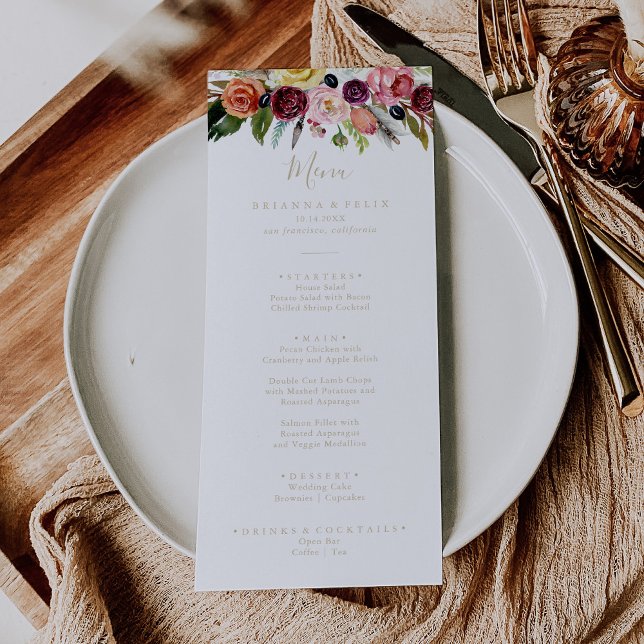 Menú Cena floral tropical del Boho de oro (Subido por el creador)