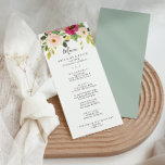 Menú Cena floral verde rosa Rubor<br><div class="desc">La carta de la cena es de color rosa rosa y florido, ideal para un boda moderno. El diseño presenta peonías pintadas a mano ilustradas hermosas, rosadas, amarillas y amarillas con follaje verde. Este menú se puede utilizar para la recepción de bodas, la cena de ensayo, la ducha de novia...</div>