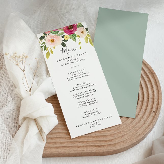 Menú Cena floral verde rosa Rubor (Subido por el creador)