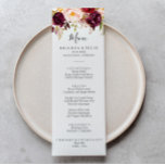 Menú Cena florida y llena de color<br><div class="desc">Esta carta rústica de boho colorido y floral para la cena es perfecta para un boda moderno. El diseño se compone de peonías acuáticas rosas, violetas, rojas y borgoñosas agrupadas en elegantes ramos de follaje verde, inspirando la belleza natural. Este menú se puede utilizar para la recepción de bodas, la...</div>