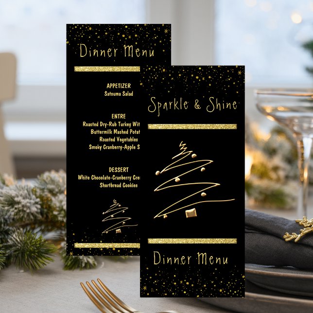 Menú Cena Gold y Black Modern Holiday (Gold and Black Modern Holiday Dinner Menu)
