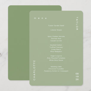 Menú Cena mínima simple de Boda verde sabio