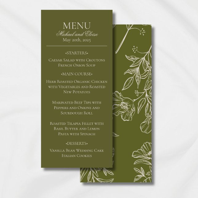 Menú Cena moderna de Boda verde oliva (Modern Elegant Earth Tone Wedding Suite Theme with options to personalize for your special day.)