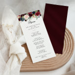 Menú Cena moderna de caligrafía rusa de Borgoña de otoñ<br><div class="desc">Esta carta rústica de otoño borgoñona moderna de caligrafía para la cena es perfecta para un simple boda. El diseño es de color burdeos, rojo, marino, azul y ondulante radiante y flores elegantes pintadas a mano, inspirando la belleza natural. Este menú se puede utilizar para la recepción de bodas, la...</div>