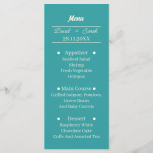 Menú Cena personalizada Verde azulada simple Boda