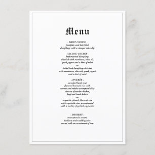 Menú Cena Rústica Gótica Elegante De Boda minimalista