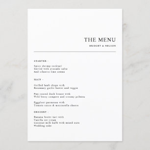 Menú Cena sencilla de Boda Minimalista Boda
