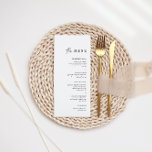 Menú Cena sencilla Minimalista en blanco y negro Boda<br><div class="desc">Diseñado para coordinar con para la colección de invitaciones a bodas "Pure". Para cambiar detalles, haga clic en "Detalles". Para mover el texto o cambiar el tamaño, la fuente o el color, haga clic en "Editar usando la herramienta de diseño". Vea el enlace de la colección en esta página para...</div>