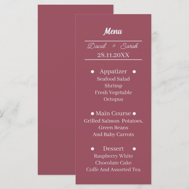 Menú Cena simple de matrimonio personalizado de marrón (Anverso / Reverso)